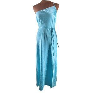 Lulu's Jacquard One Shoulder Midi Dress Women's L Blue Satin Floral NWT